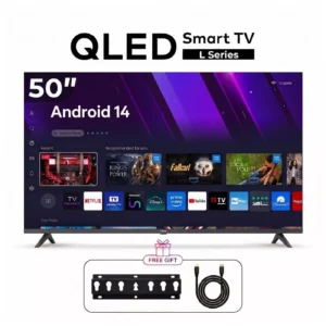 Itel, 50 Inch FHD QLED Smart TV with Built-in Receiver & Free Wall Mount, Platinum Metallic Frameless Design, Android, Wi-Fi, YouTube, Netflix, 2 Year Warranty, L5060N - Black